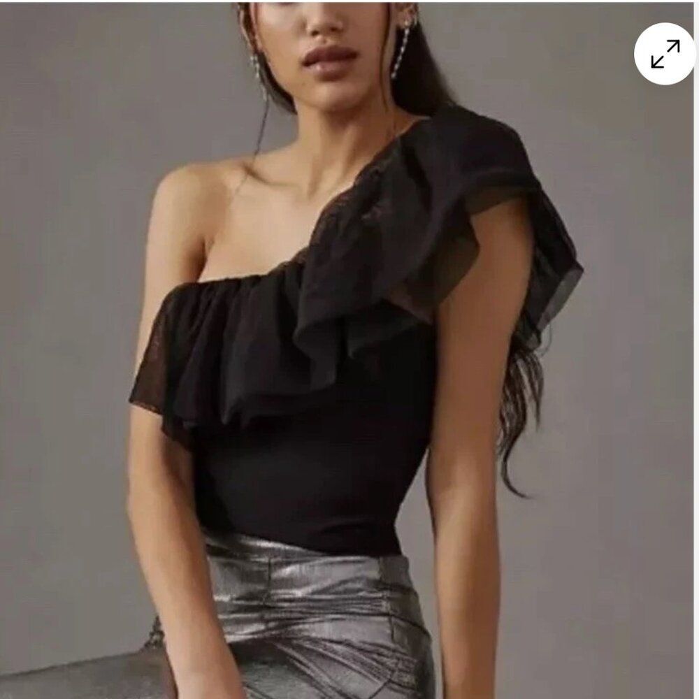 Sunday in Brooklyn x Anthropologie One-Shoulder Tulle Tank in Black (size M)